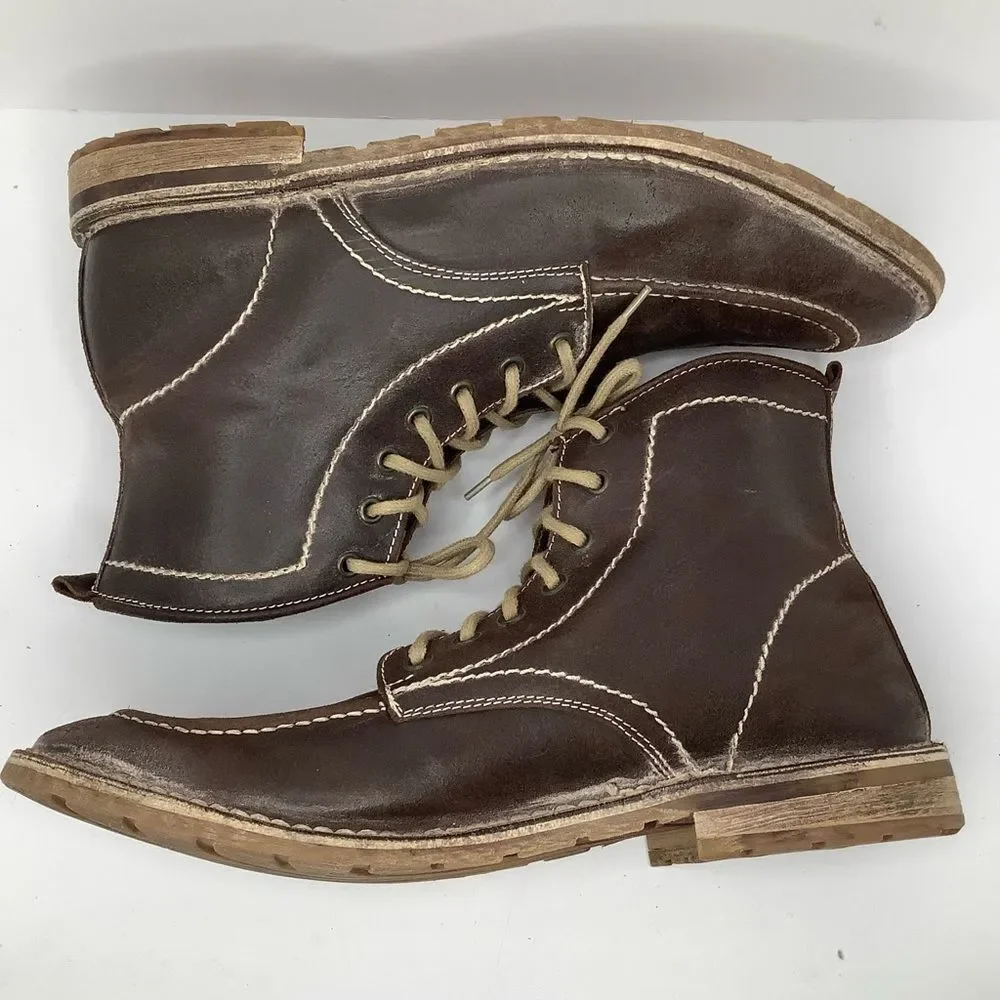 Mark Nason High Hill Brown Leather Lace Up Men's Ankle BootsSz 11.5 Academia